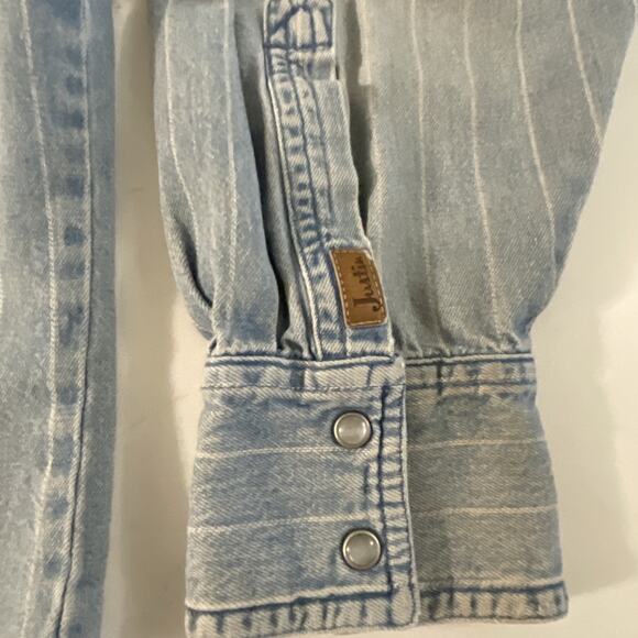 Justin Boots XL Denim Shirt Is Railroad Pinstripe Shacket Western Cowboy Snap - Picture 10 of 16